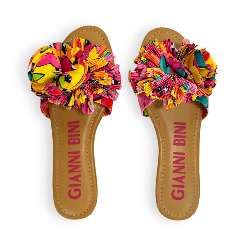 Gianni Bini Zaven Floral Ruffle Slides Size 8 New Colorful Cute